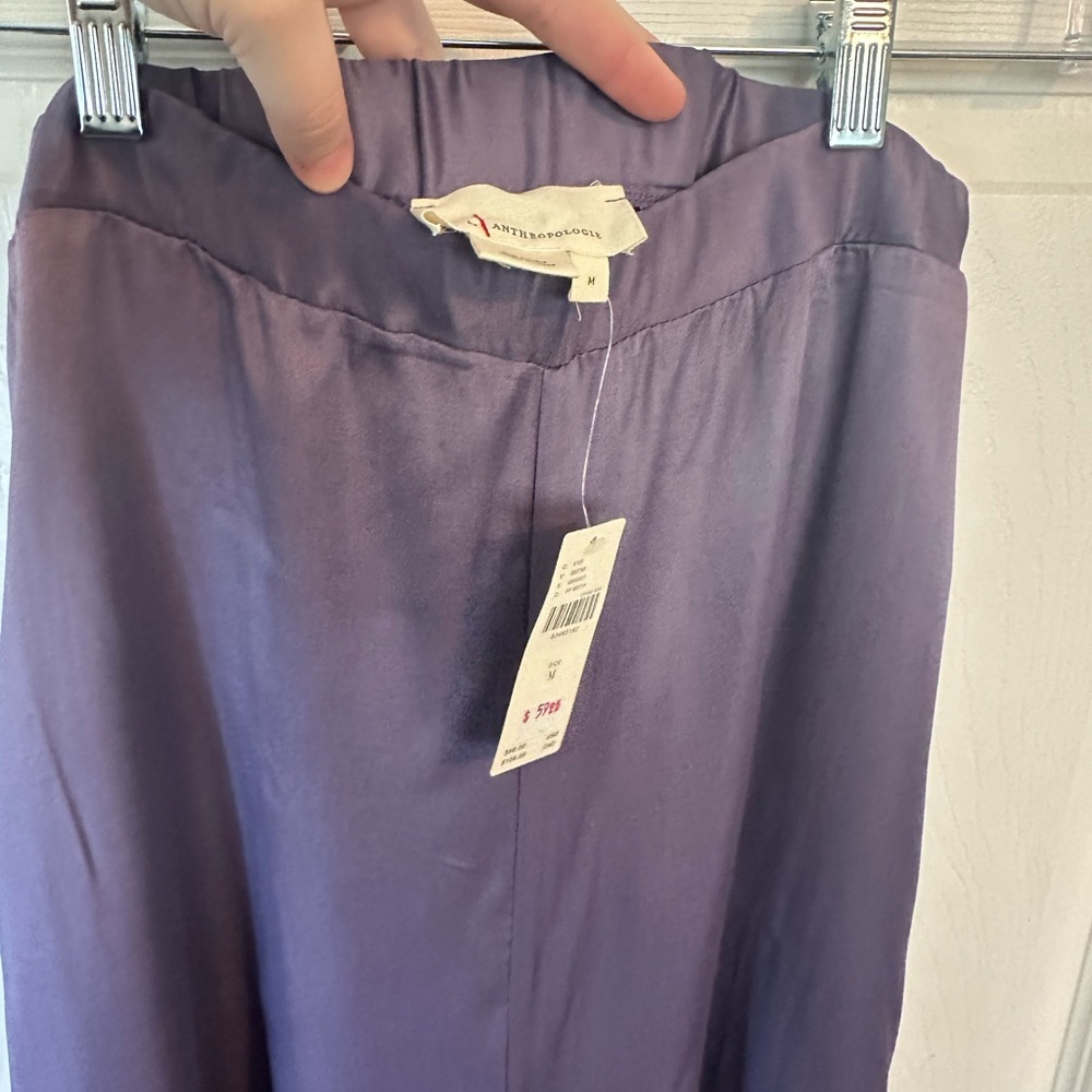 NWT By Anthropologie Purple Silky Culottes Wide Leg PANTS Size Medium - Picture 4 of 10